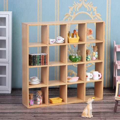 Yiphates 1: 12 16 Dollhouse Miniature Wooden Storage Rack Grid Shelves Doll House Wall Rack Bookshelf Display Dollhouse