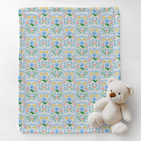 Cstdyfrv Summer 60x80in Vintage Floral Pink Blue Bows Baby Blankets for Boys Girls Spring Flowers Ribbon Bows Swaddle