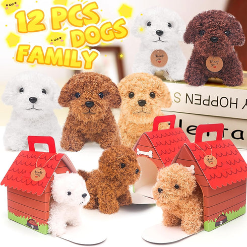 12 HAPGFS Pcs Mini Plush Puppy Stuffed Dogs with Keychain, Adopt A Pet Dog Party Favors Goodie Bags, Animals Bulk Gift