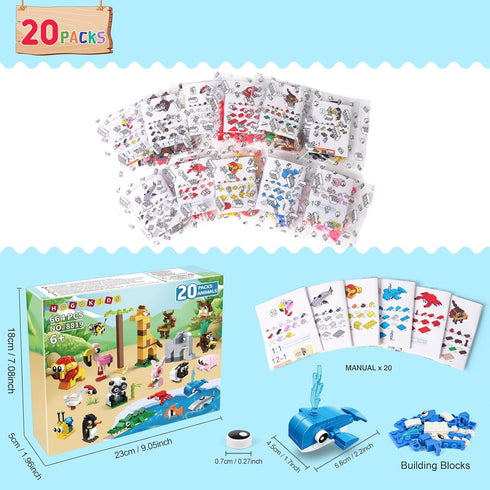 HOGOKIDS 20 Pack Animals Building Blocks - Party Favors for Kids, Easter Gifts, Goodie Bags, Classroom Prizes for Ages