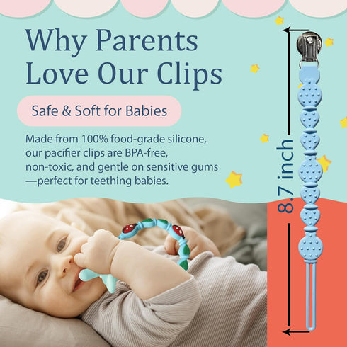 BIGSPINACH Silicone Pacifier Clips for Boys & Girls Personalized Pacifier Holder;Neutral & Cute Pacifier Clips