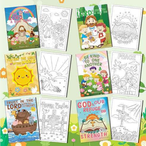 24Pcs Kalysky Christian Bible Coloring Books for Kids, Mini Religious Jesus Stories Booklet Bulk,DIY Art Drawing Book