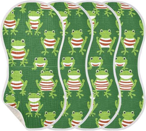tplaotee 22x11in Cartoon Green Frogs Red-Stripe Cotton Burp Cloth Soft Touch Baby wash Cloth for Babies boy and Girl