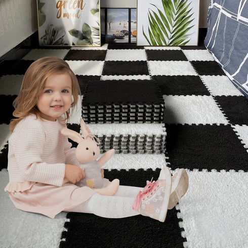 16pcs 0.6" (11.8ft, Thickened Interlocking Tile Mats,Fluffy Shaggy Soft EVA Foam Area Rug for Living Room