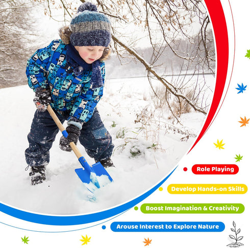 Set: 5-Piece Theefun Kids Garden Tool Safe Toddler Size Hoe, Rake, Shovel, Leaf Rake, Broom Kids Gardening Tools
