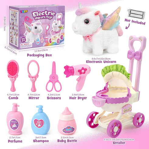 Set 3 4 5 6 4-6 TUZT Girl Interactive Walking Unicorn Stroller Toy with Plush Electric Unicorn & Groom Care