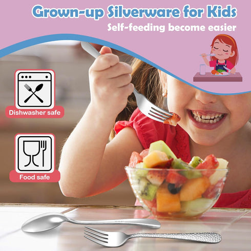 E-far Toddler Forks and Spoons Set, 10-Piece Stainless Steel Safe Silverware for Self Feeding, Dishwasher Safe