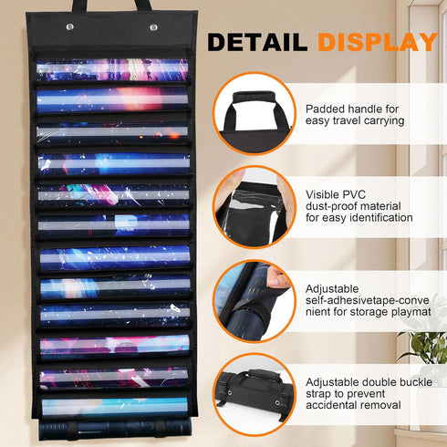 12+1 Playmat Holder, Playmat Tube Storage Bag for MTG, Fits Card Game Playmats with Transparent Plastic Slots, Portable