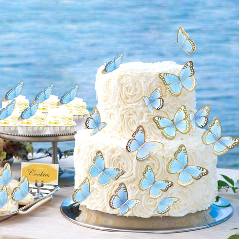 Ercadio 30 Pack 3D Butterfly Cake Toppers, Waterproof Blue & Arts Cupcake Picks for Baby Shower, Birthday Decor