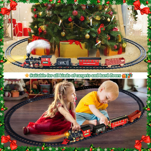 Sets 3 4 5 6 7 8+ Gloween Christmas Train for Under The Tree, Electric Train Toy with Steam, Light & Sound, Great