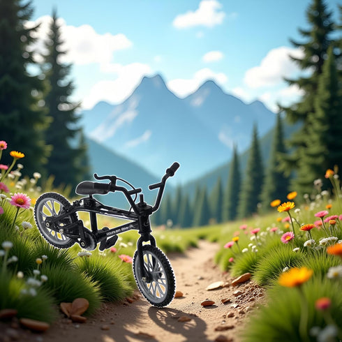 Jizlan 1/18 Black Diecast Bike Action Figure Toy,Mini Finger Mountain Bike Bicycle Art Crafts Desktop Decor Finger