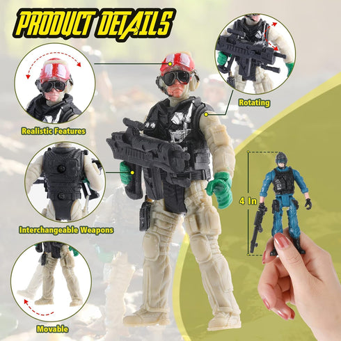 18 Pcs Special Forces Army Men Soldier Combat Movable Action Figures with Military Weapons and Accessories