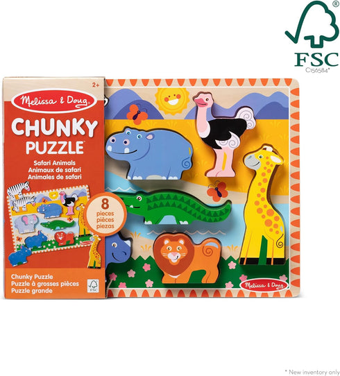 (8 2+ Melissa & Doug Safari Wooden Chunky Puzzle pcs), Educational Screen Free Activity for Toddler, Preschoolers