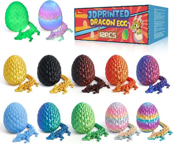 12 Pack 3D Printed Dragon, Christmas Stocking Stuffers - Mini Gemstone Egg