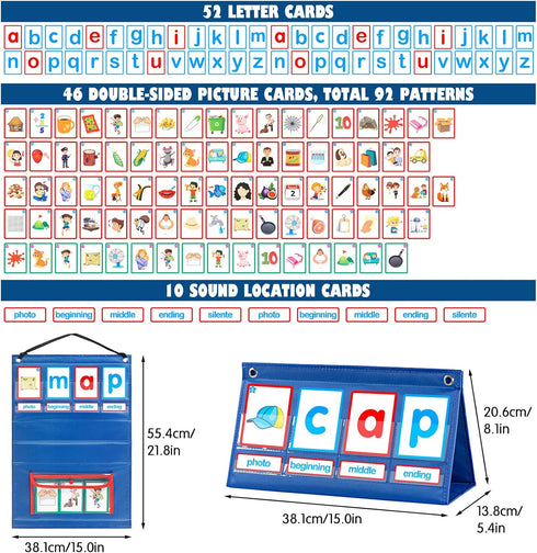 KIKIGOAL CVC Word Builder Desktop Pocket Chart Tent Cards Kit, Phonics Games for Preschool Classroom