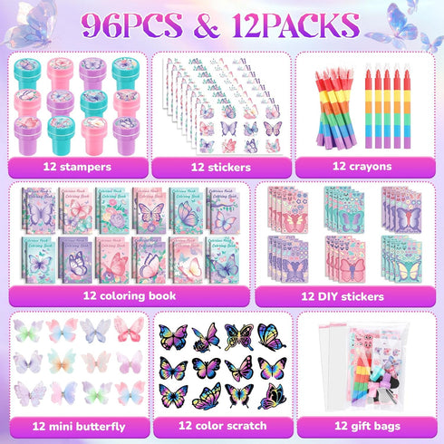 96Pcs Set BenLouis Butterfly Party Favors Butterfly Fairy Coloring Books Crayon Stickers Bulk for Kids Butterfly