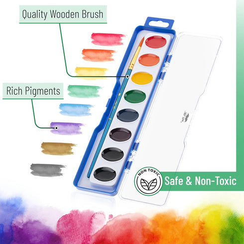 2 Pack, 8 Set, Mr. Pen- Washable Watercolors, Colors with Paint Brush, Watercolor Paint Water Color Painting Kids