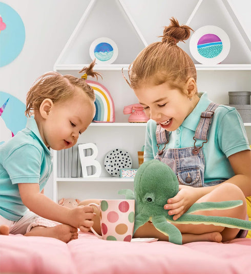 DolliBu Green Octopus Super Soft Stuffed Animal - Cute Realistic Plush for Kids Nursery Decor, 15 Inches
