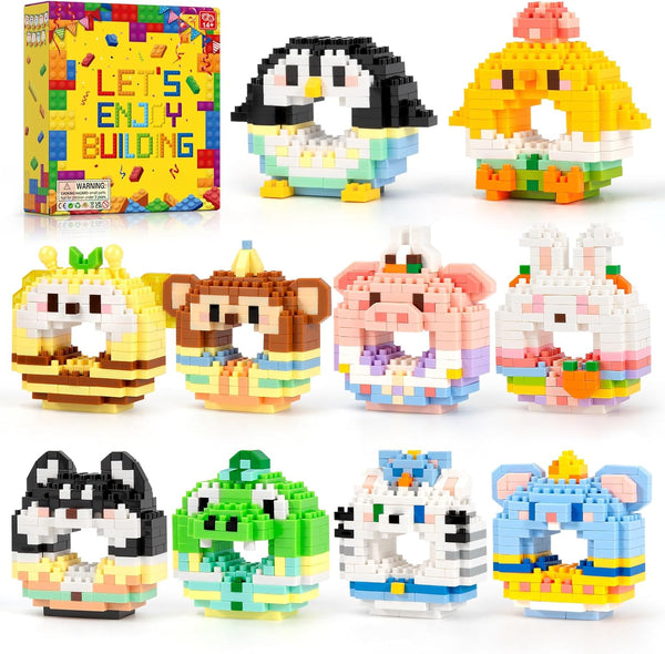HIGH GODO Animal Party Favors Building Blocks, 10 Pack Mini Food Animals
