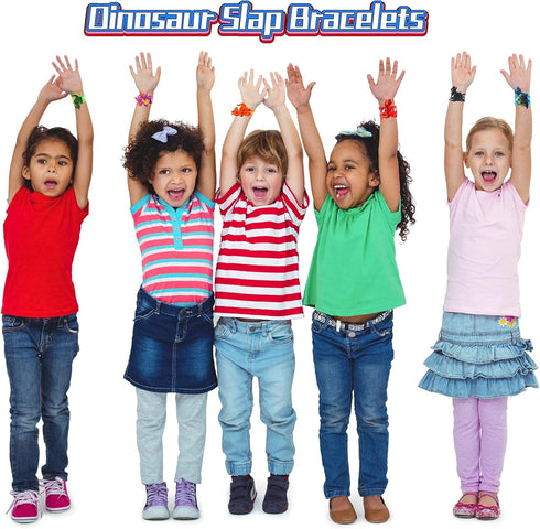 Dinosaur Slap Bracelets for Kids - 6 Pack Party Favors for Boys & Girls Dinosaur Theme Supplies