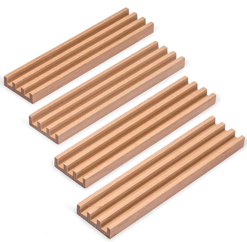 (10-Inch) Set 4 Yellow Mountain Imports Premium Beechwood Domino Racks/Trays - of - Domino Holders for Mexican Train