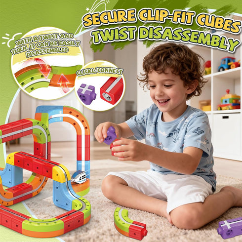Set 3D 3 4 5 6 7 8, 360 (38pcs) YESHIN Electric Train Flexible Race Track for Kids Ages DIY Modular Cube Track
