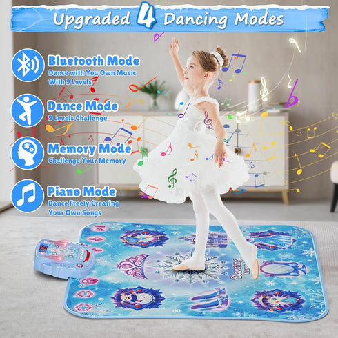 Dance Mat Toys for Girls: 8-Button Frozen Dance Pad with Wireless Bluetooth, LED Light, Birthday Gifts for Kids