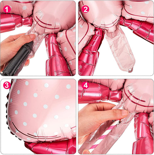 Hicarer 6 Pcs Pink Bow Balloon, 35 Inch and 15 Inch Polka Dot Foil Balloons for Birthday Wedding Theme Party