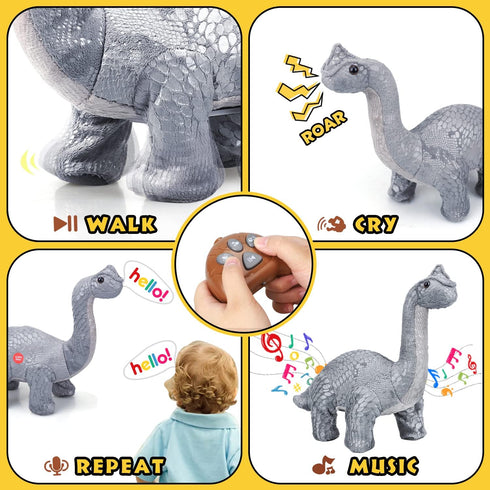 TOY Life Remote Control Dinosaur Toys for Kids 3-7+, Electronic Walking Brontosaurus Plush Dinosaur Gift