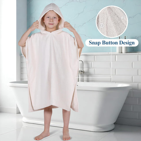Superior Kids Cotton Terry Poncho, Soft, Absorbent Bath Towel with Hood, Bathroom Accessories, Long, Plush Bathrobes