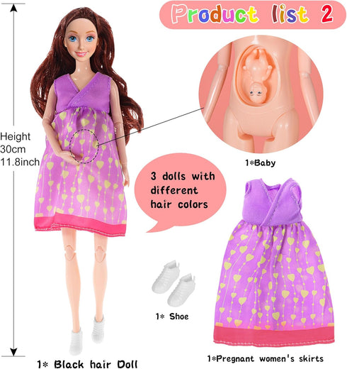 dollbie 3-Pack 11.5 inch 3 3 3 Pregnant Dolls - Fashion Dolls with Interchangeable Pregnant and Normal Bellies
