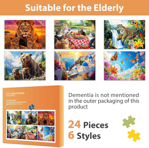 Biarek 6 Packs 24 6 Piece Puzzle for Seniors, Alzheimer's & Dementia Activities, Easy Puzzle Alzheimer's Game, Storage