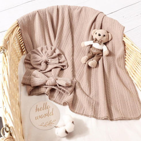 BQUBO Baby Swaddle Blankets for Girls, 4PCS Newborn Accessories Set with Matching Hat and Bow