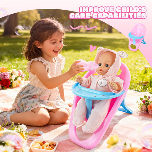 Set 12 Inch Set 2+ SMILESSKIDDO Baby Doll Stroller Toy - Soft Body Dolls with Accessories Dining Chair, Doll Clothes