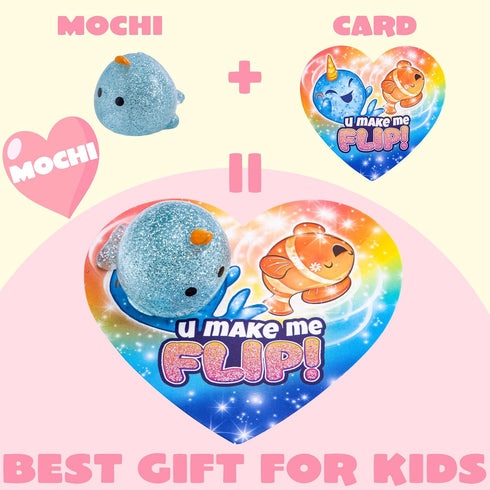 28 JOYIN PCS Valentines Day Gift Cards with Glitter Mochi Squishy Toys, Cute Sea Animals Mochi to Squeeze, Stress