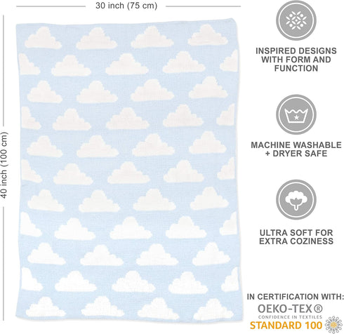 Cozy 40x30 Living Textiles Blue Clouds Chenille Soft Baby Blanket Reversible Premium Fabric for Best Comfort