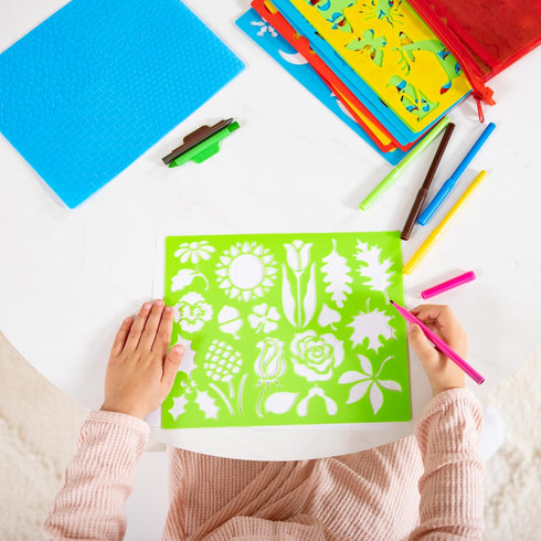 Melissa & Doug Created by Me! Stencil Art Coloring Activity Kit, 170+ Designs, 6 Markers, 2 Crayons, Paper
