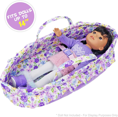 Cozy 14" June Garden Dream Doll Bassinet - Baby Doll Portable Carrier - Fits for American Girl Dolls up to - Soft