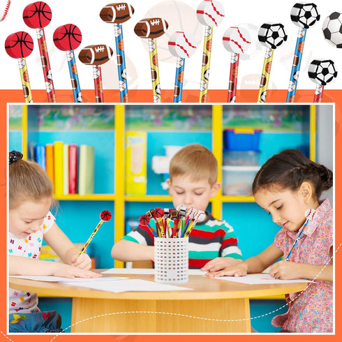 Chivao 12 Set Sports Pencils and Erasers, Baseball Soccer Football Basketball for School Sports Students