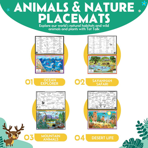 Tot Talk Mountain Animals Educational Placemat for Kids – Durable, Double-Sided, Waterproof, Wipeable, 17.5” x 11.5”
