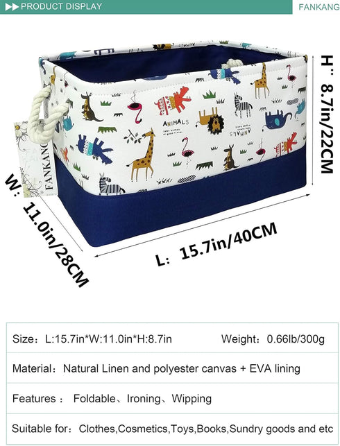 FANKANG Rectangular Laundry Basket, Nursery Storage Fabric Bin, Gift Baskets (Animals)