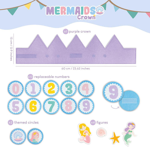 BONNYCO Mermaid Birthday Crown with Interchangeable Numbers from 0 to 9 & Themed Figures First Birthday Gifts for Girls, Birthday Hat, 1st Birthday Crown Girl | Mermaid Crown for Girls, Carnival