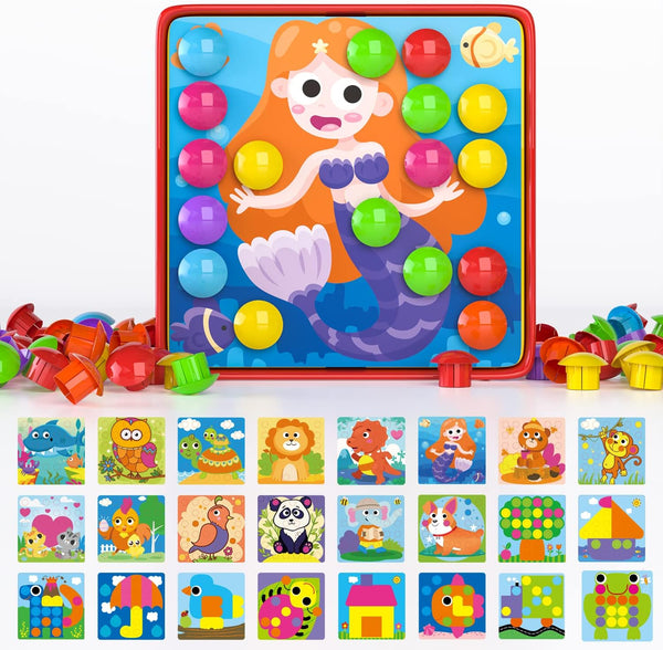 Geekper 96 PCS Button Art Toys for Toddlers, Color Matching Mosaic Pegboard Early Learning Educational Toys for Kids