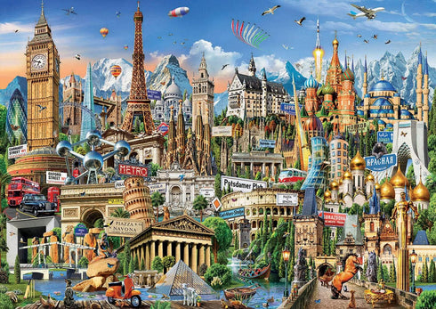 Educa Europe Landmarks 2000 Piece Jigsaw Puzzle with Glue Included, Completed Image 37.75" x 26.75" - Ages 14+ (17697)