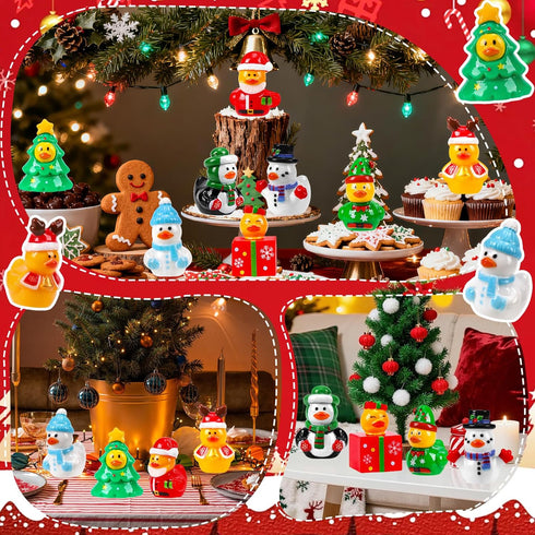 QAUYETM 200Pcs 8 Christmas Mini Ducks Style Miniature Resin Ducks Bulk Xmas Tree Snowman Santa Reindeer Elf Gift Box