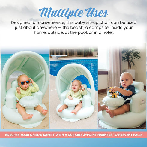 3-36 Summer Inflatable Baby Seat for Months w/Built-in Pump & Detachable Canopy, Sit Me Up Floor Seat for Baby w/Safety