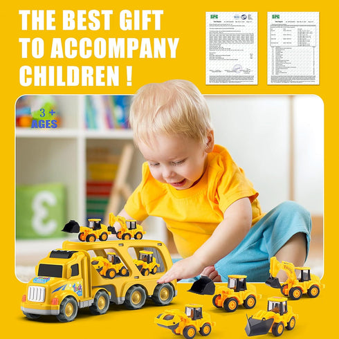 9 1 3 4 5 6 3 4 5 6 Veslier in Construction Truck Toys for Ages Years Old,Vehicles with Sounds and Lights in Carrier