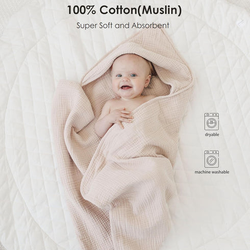 100% 32 32 Inches MairMore Hooded Baby Bath Towels, Muslin Cotton Baby Girl Towels with Hood for Neutral Newborn