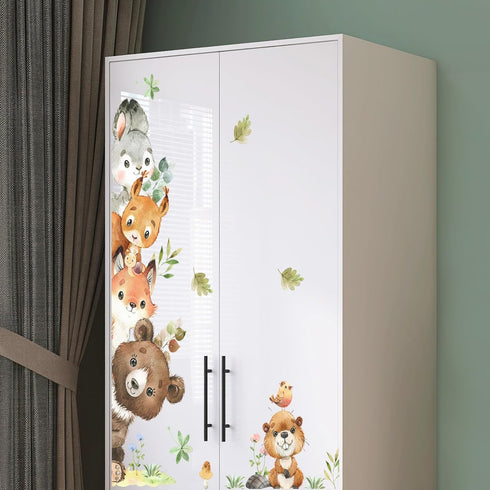 Tanlaby Jungle Animals Wall Stickers Cartoon Woodland Animal Wall Decals Bear Fox Forest Self-Adhesive Mural Removable