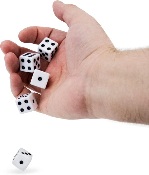 5-Pack Set 16mm Classic White Game Dice for Playing Board Games and Card Games, - Regular Pipped Six-Sided Dice by